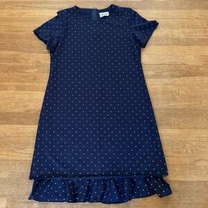 Anthony Richards navy blue white dot midi short sleeve shift dress size 14
 b26